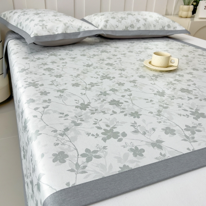 91家纺网 家纺一手货源 找家纺 倾慕家纺 2025年新款600D丝滑冰丝凉席-床席款 花点点绿