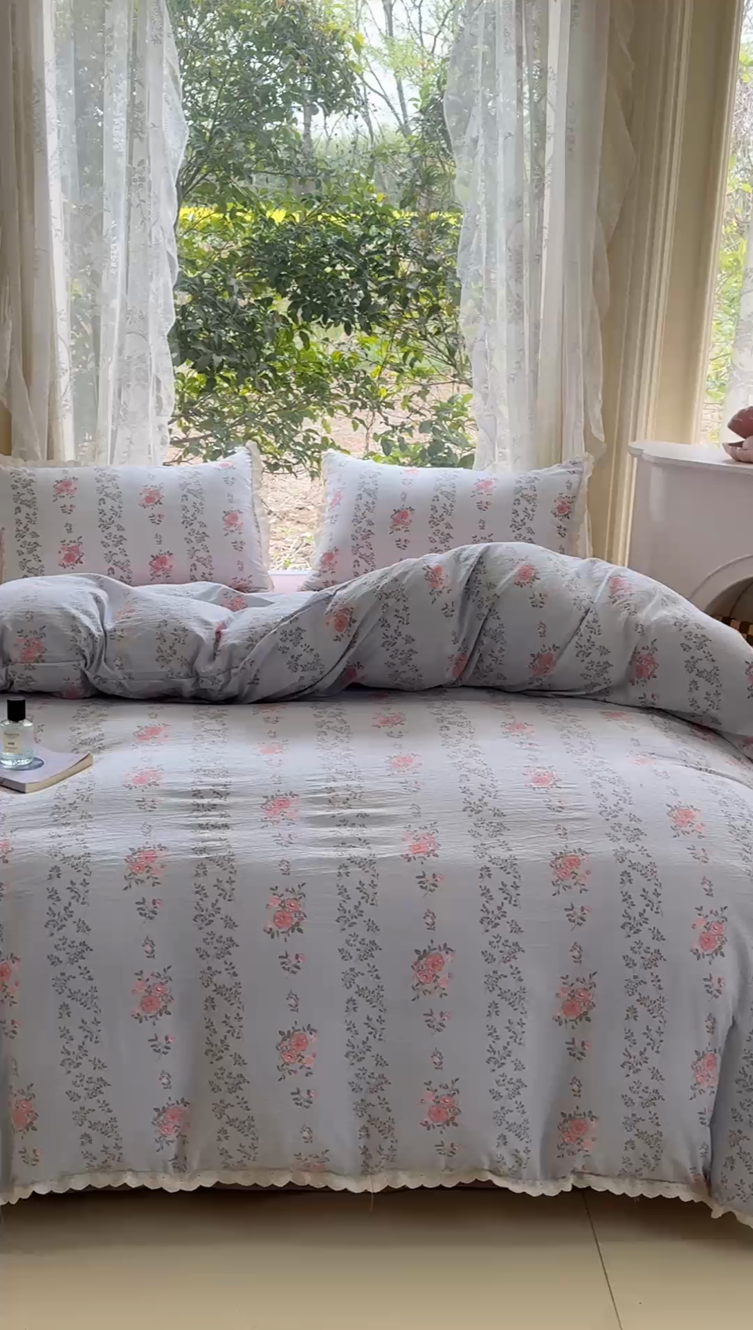 91家纺网 家纺一手货源 找家纺 可思家纺 2025新款法式皱皱纱四件套 赫拉花园-兰