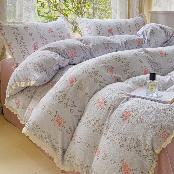 91家纺网 家纺一手货源 找家纺 可思家纺 2025新款法式皱皱纱四件套 赫拉花园-兰