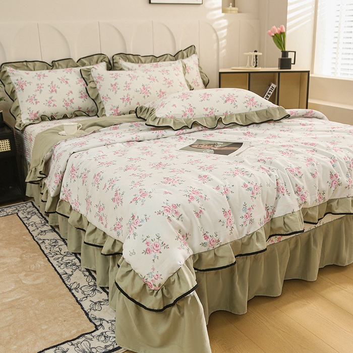 91家纺网 家纺一手货源 找家纺 铠畅家纺 2025新款有氧双层纱印花夹棉床盖四件套-终版 晨曦微露