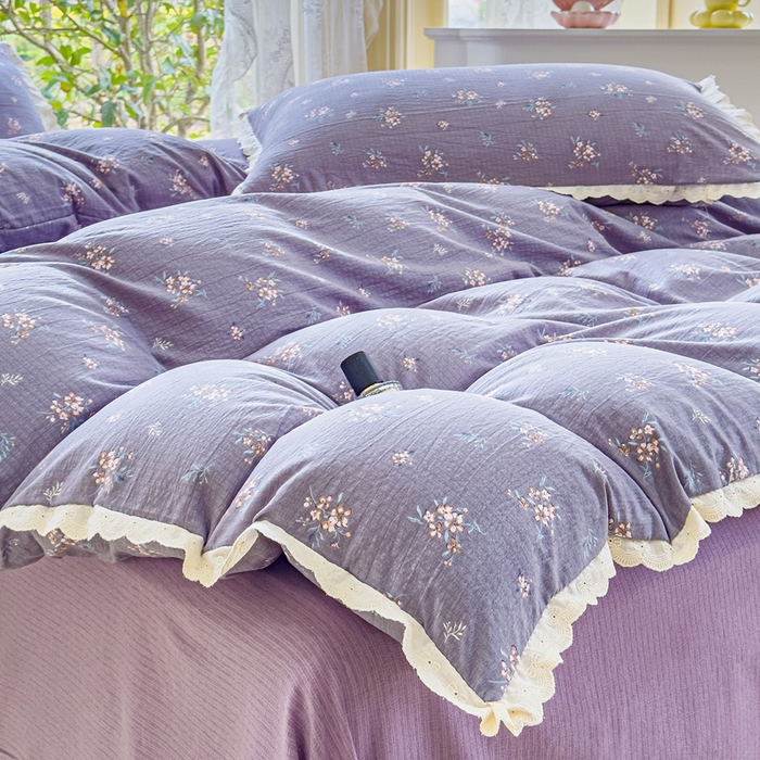 91家纺网 家纺一手货源 找家纺 可思家纺 2025新款法式皱皱纱四件套 幽兰栀子