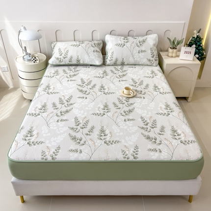 2025年新款600D丝滑冰丝凉席-床笠款 天叶绿