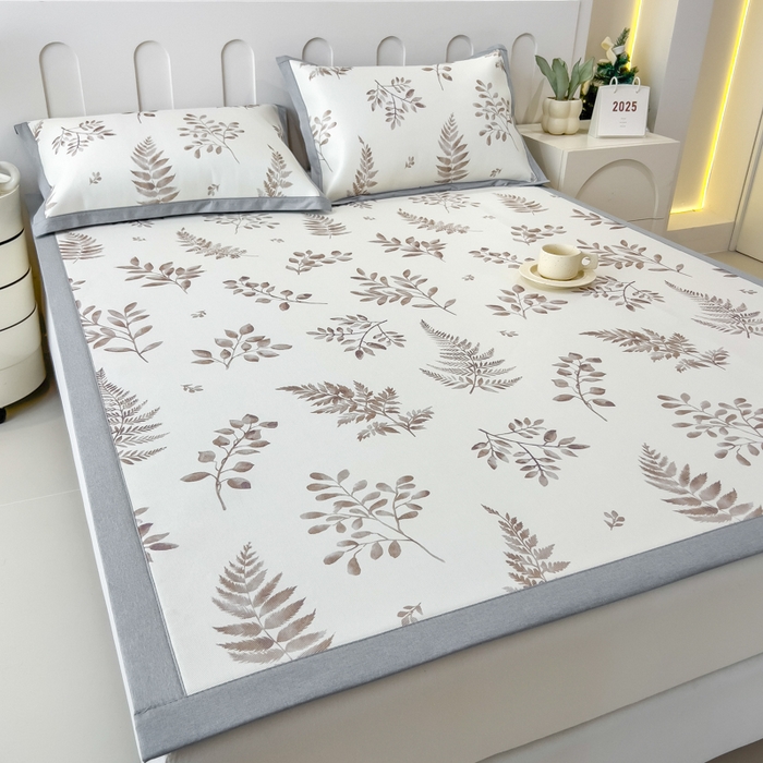 91家纺网 家纺一手货源 找家纺 倾慕家纺 2025年新款600D丝滑冰丝凉席-床席款 素叶金