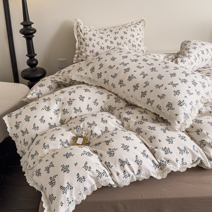 91家纺网 家纺一手货源 找家纺 可思家纺 2025新款法式皱皱纱四件套 秋语