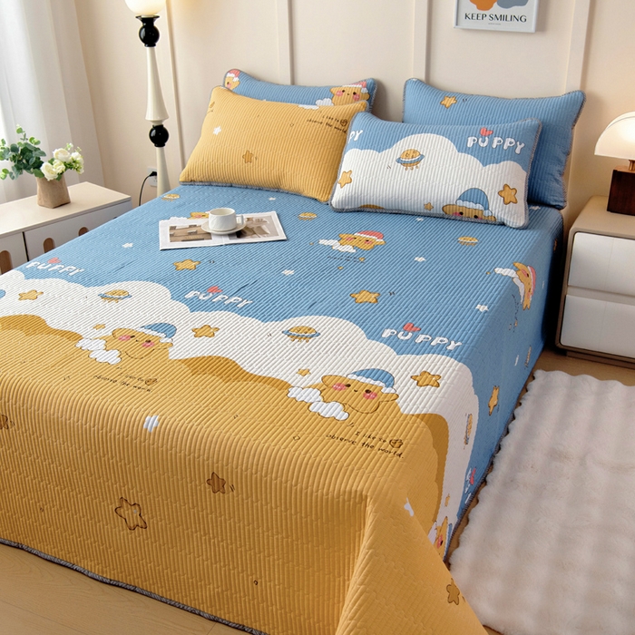 91家纺网 家纺一手货源 找家纺 情煊家纺 2025新款双面全棉床盖夹棉床盖三件套