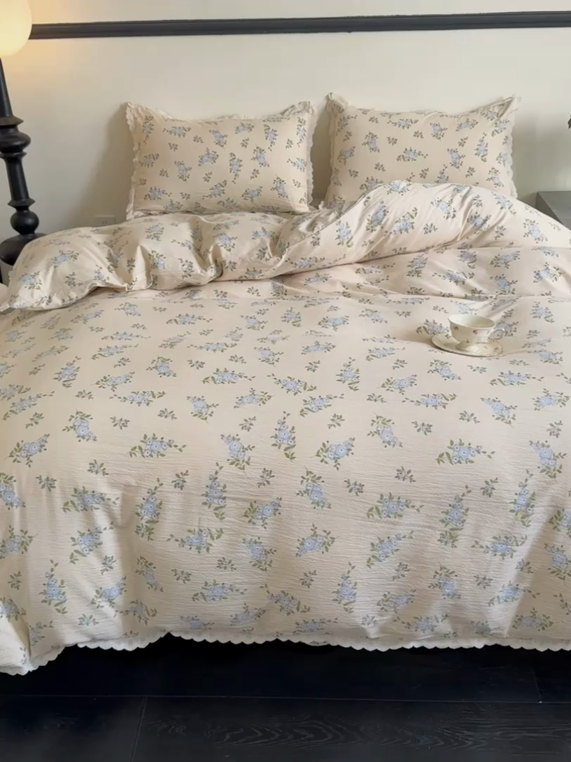 91家纺网 家纺一手货源 找家纺 可思家纺 2025新款法式皱皱纱四件套 夏栀