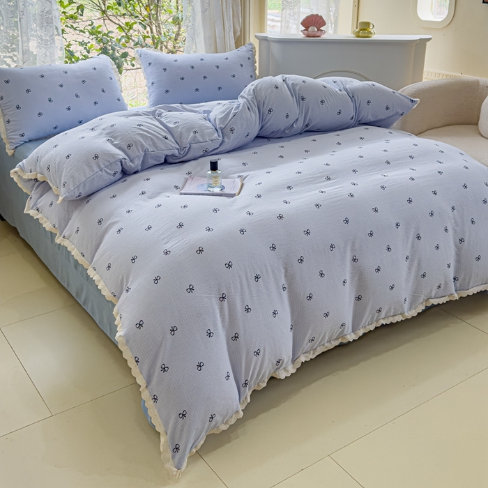 91家纺网 家纺一手货源 找家纺 可思家纺 2025新款法式皱皱纱四件套 浪漫蝴蝶结