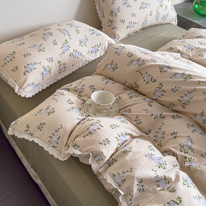 91家纺网 家纺一手货源 找家纺 可思家纺 2025新款法式皱皱纱四件套 夏栀