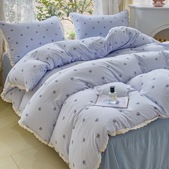 91家纺网 家纺一手货源 找家纺 可思家纺 2025新款法式皱皱纱四件套 浪漫蝴蝶结