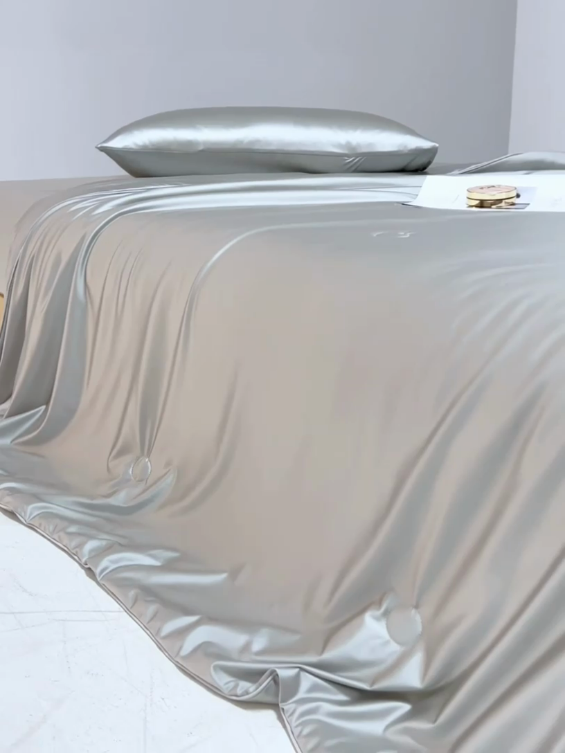 91家纺网 家纺一手货源 找家纺 莱福仕家纺 2025新款A类莹丝流光蚕丝系列夏被 慕尼灰