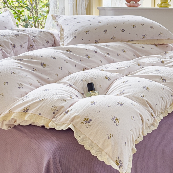 91家纺网 家纺一手货源 找家纺 可思家纺 2025新款法式皱皱纱四件套 铃兰紫