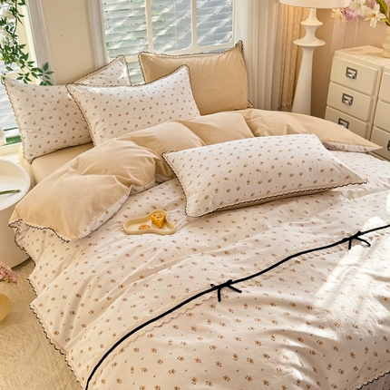 91家纺网 家纺一手货源 找家纺 （总）艾唯希2025新款全棉小香风工艺四件套纯棉小花边碎花被套韩式公主风