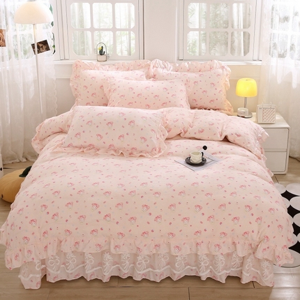 91家纺网 家纺一手货源 找家纺 乐逸2025新款韩版A类双层纱精品四件套 甜蜜甜筒