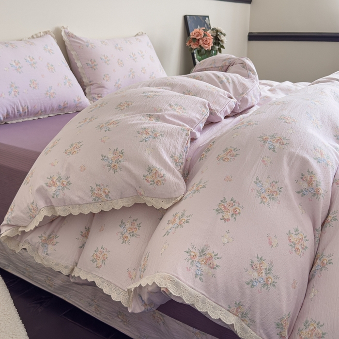 91家纺网 家纺一手货源 找家纺 可思家纺 2025新款法式皱皱纱四件套 紫薰