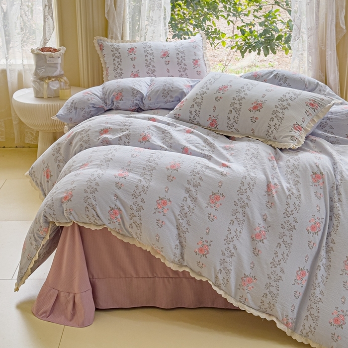 91家纺网 家纺一手货源 找家纺 可思家纺 2025新款法式皱皱纱四件套 赫拉花园-兰