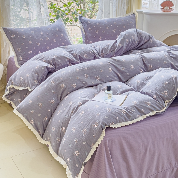 91家纺网 家纺一手货源 找家纺 可思家纺 2025新款法式皱皱纱四件套 幽兰栀子