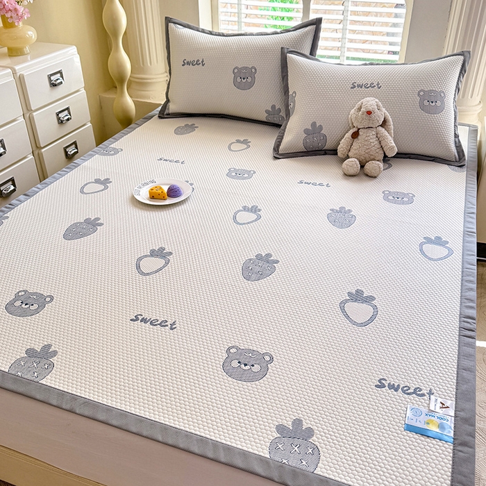 91家纺网 家纺一手货源 找家纺 绒世界 2025新款A类提花凉感豆豆复合凉席套件 提花豆豆-小怪兽