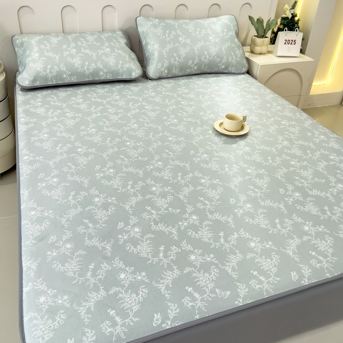 91家纺网 家纺一手货源 找家纺 2025年新款600D丝滑冰丝凉席-床笠款 连理枝白