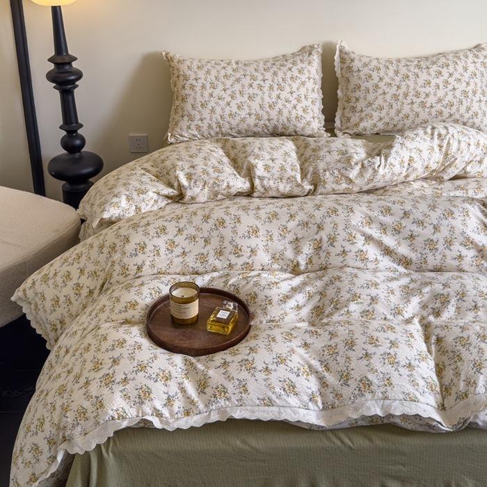 91家纺网 家纺一手货源 找家纺 可思家纺 2025新款法式皱皱纱四件套 花田