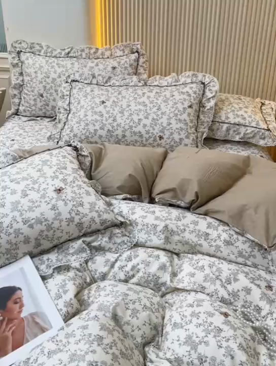 91家纺网 家纺一手货源 找家纺 缦彩 2025新款韩版纯棉床裙四件套 奥罗拉