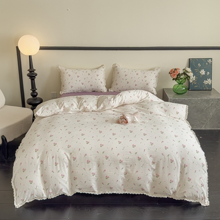 可思家纺 2025新款法式皱皱纱四件套 小玫瑰