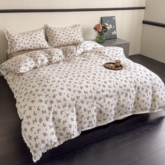 91家纺网 家纺一手货源 找家纺 可思家纺 2025新款法式皱皱纱四件套 秋语