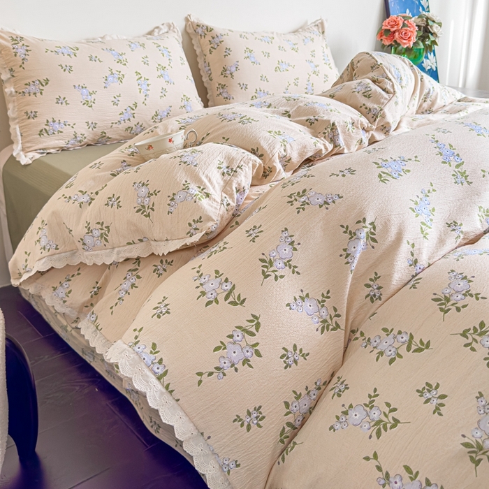 91家纺网 家纺一手货源 找家纺 可思家纺 2025新款法式皱皱纱四件套 夏栀