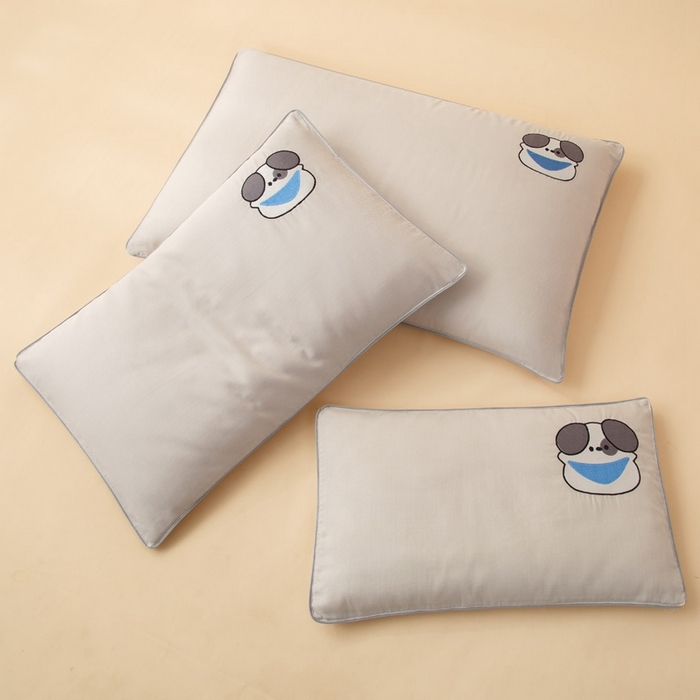 91家纺网 家纺一手货源 找家纺 喜多兔2025新款小轻柔纯棉双层纱枕套枕头 灰色Q小狗