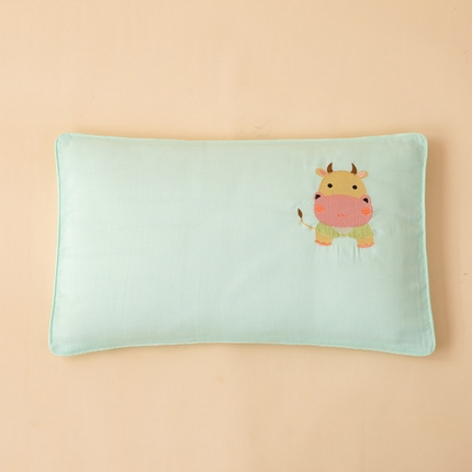 喜多兔2025新款小轻柔纯棉双层纱枕套枕头 绿色萌小牛