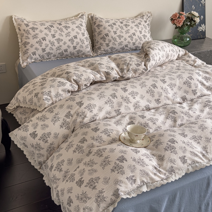 91家纺网 家纺一手货源 找家纺 可思家纺 2025新款法式皱皱纱四件套 夏日海岛