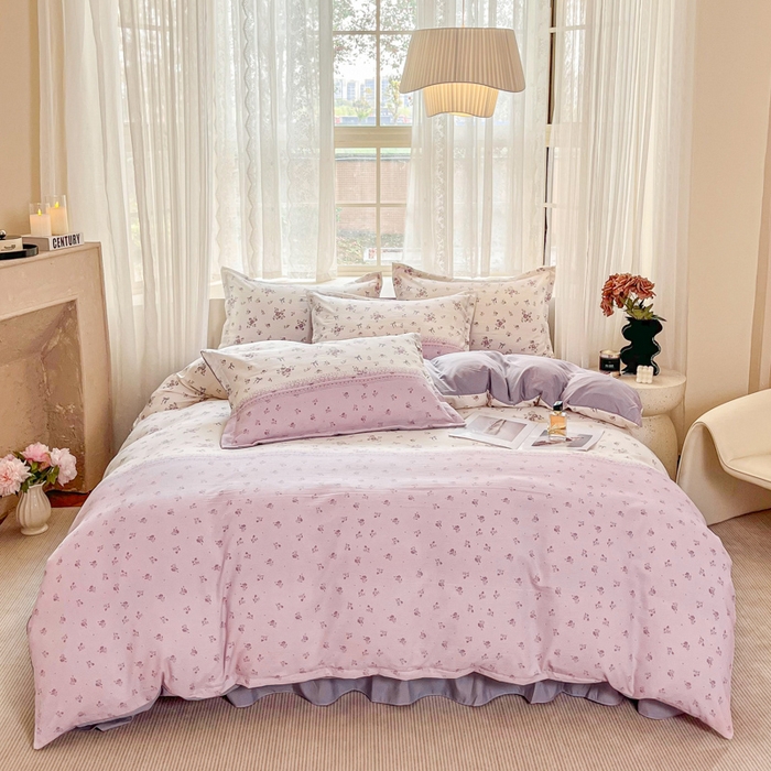 91家纺网 家纺一手货源 找家纺 （总）2025斯卡诺新款拼色针织水洗棉床盖四件套