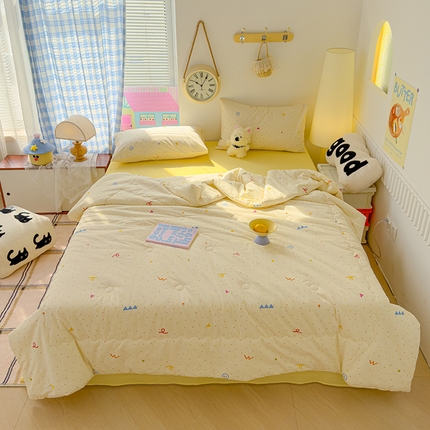 颜选 2025新款印花棉柔水洗棉夏被四件套 波点