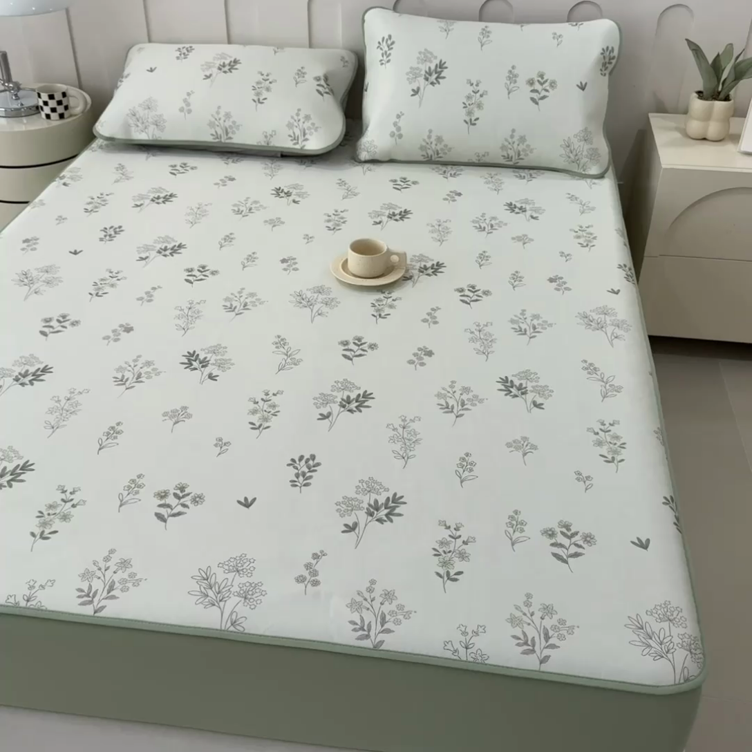 91家纺网 家纺一手货源 找家纺 2025年新款600D丝滑冰丝凉席-床笠款 清凉一叶