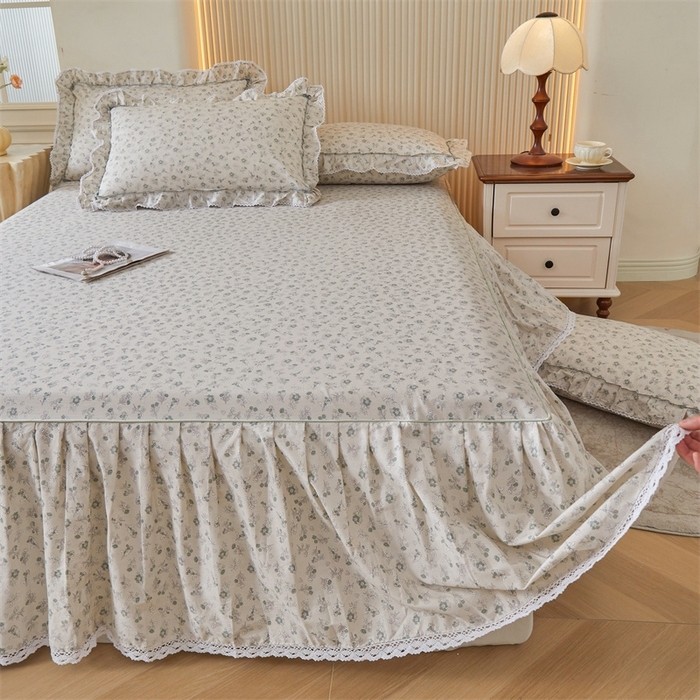 91家纺网 家纺一手货源 找家纺 缦彩 2025新款韩版纯棉床裙四件套 春野