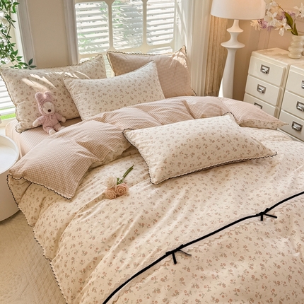 91家纺网 家纺一手货源 找家纺 （总）艾唯希2025新款全棉小香风工艺四件套纯棉小花边碎花被套韩式公主风