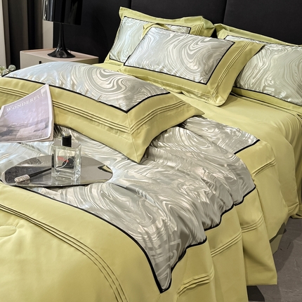 91家纺网 家纺一手货源 找家纺 （总）博纳家纺2025新款色织提花宽边高级简奢款拼角嵌绳款夏被四件套