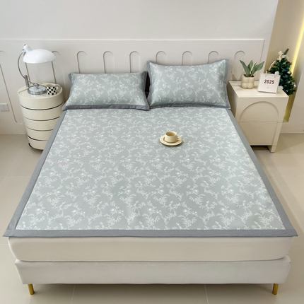 倾慕家纺 2025年新款600D丝滑冰丝凉席-床席款 连理枝白