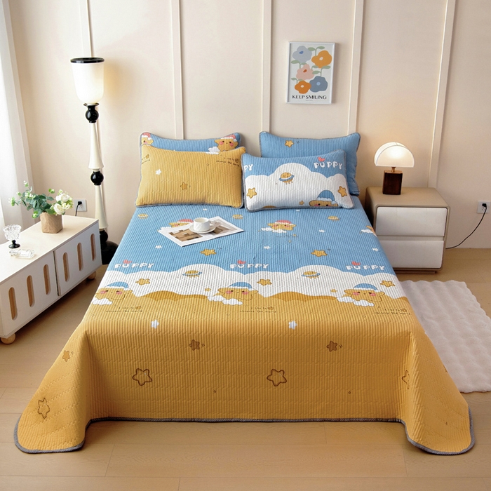 91家纺网 家纺一手货源 找家纺 情煊家纺 2025新款双面全棉床盖夹棉床盖三件套