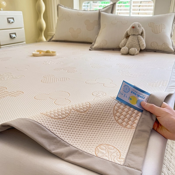 91家纺网 家纺一手货源 找家纺 绒世界 2025新款A类提花凉感豆豆复合凉席套件 提花豆豆-米琦