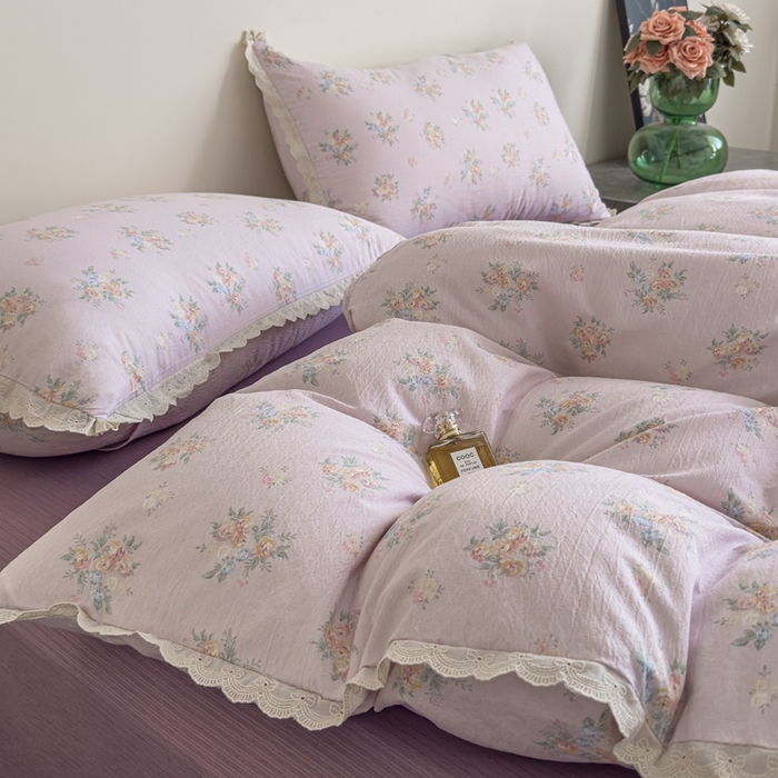 91家纺网 家纺一手货源 找家纺 可思家纺 2025新款法式皱皱纱四件套 紫薰