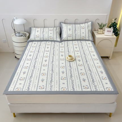 倾慕家纺 2026年新款600D丝滑冰丝凉席-床席款 法式小熊