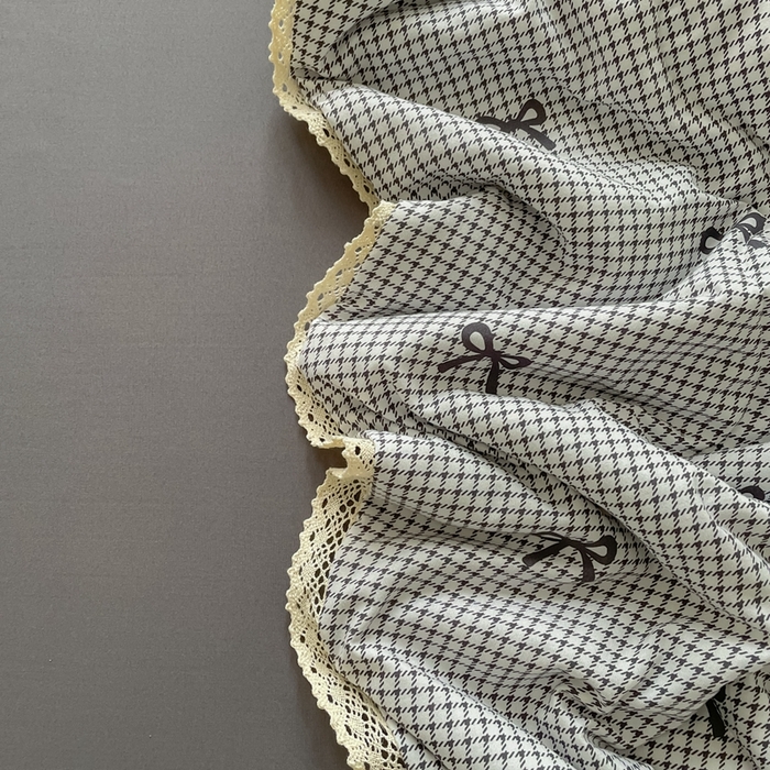 91家纺网 家纺一手货源 找家纺 一比一 2025新款针织双层纱镂空花边夏被四件套 格子蝴蝶结