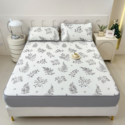 91家纺网 家纺一手货源 找家纺 倾慕家纺 2025年新款600D丝滑冰丝凉席-床席款 素叶灰