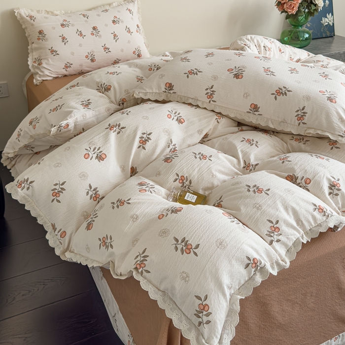 91家纺网 家纺一手货源 找家纺 可思家纺 2025新款法式皱皱纱四件套 秋实