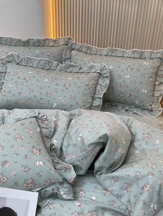 91家纺网 家纺一手货源 找家纺 缦彩 2025新款韩版纯棉床裙四件套 贝丽花都