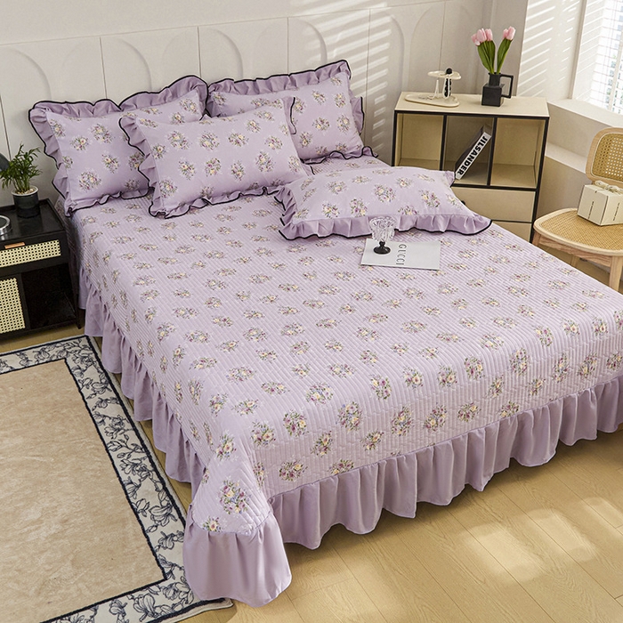 91家纺网 家纺一手货源 找家纺 铠畅家纺 2025新款有氧双层纱印花夹棉床盖四件套-终版 法式风情