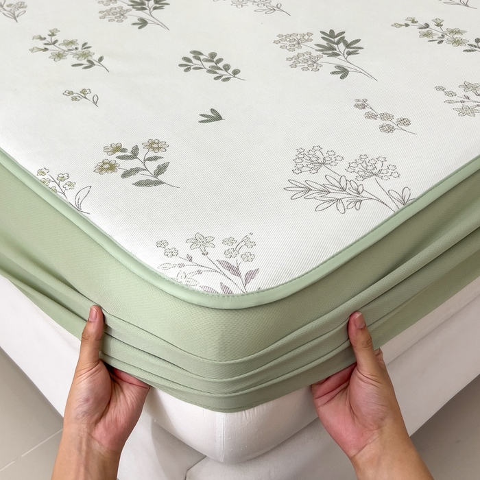 91家纺网 家纺一手货源 找家纺 2025年新款600D丝滑冰丝凉席-床笠款 清凉一叶