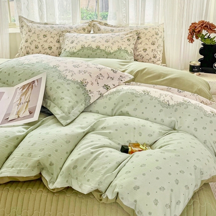 91家纺网 家纺一手货源 找家纺 （总）2025斯卡诺新款拼色针织水洗棉床盖四件套