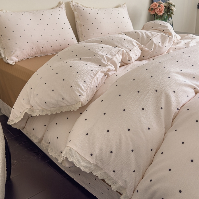 91家纺网 家纺一手货源 找家纺 可思家纺 2025新款法式皱皱纱四件套 奶茶波波