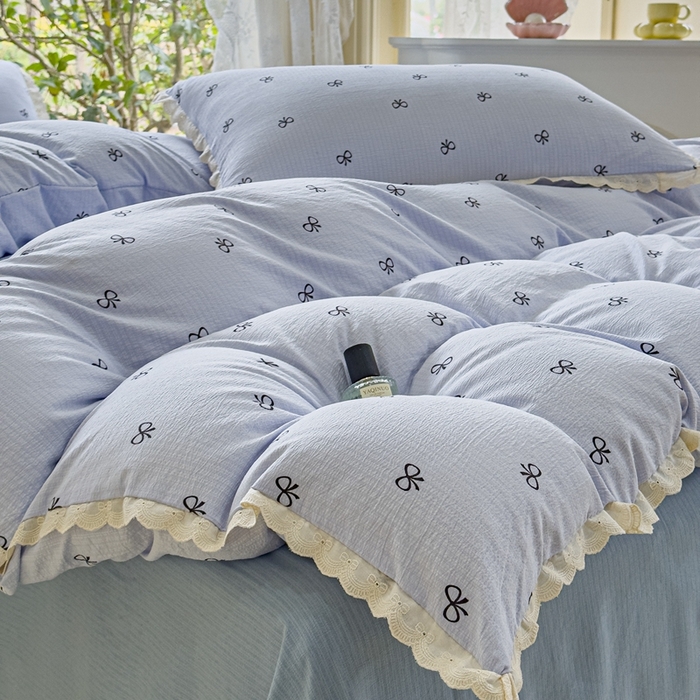 91家纺网 家纺一手货源 找家纺 可思家纺 2025新款法式皱皱纱四件套 浪漫蝴蝶结